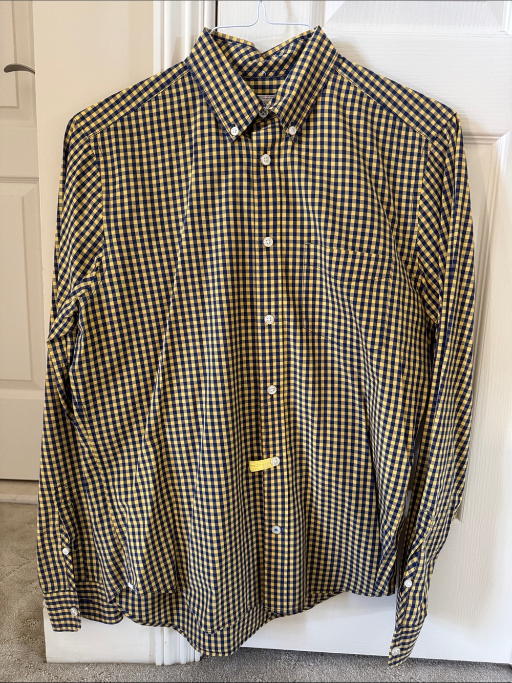 Men's Yellow and Navy Gingham Button-Down Shirt
